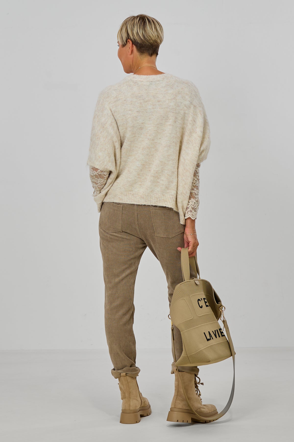 Ärmelloser oversized Strickpulli, beige meliert