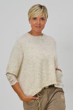 Ärmelloser oversized Strickpulli, beige meliert