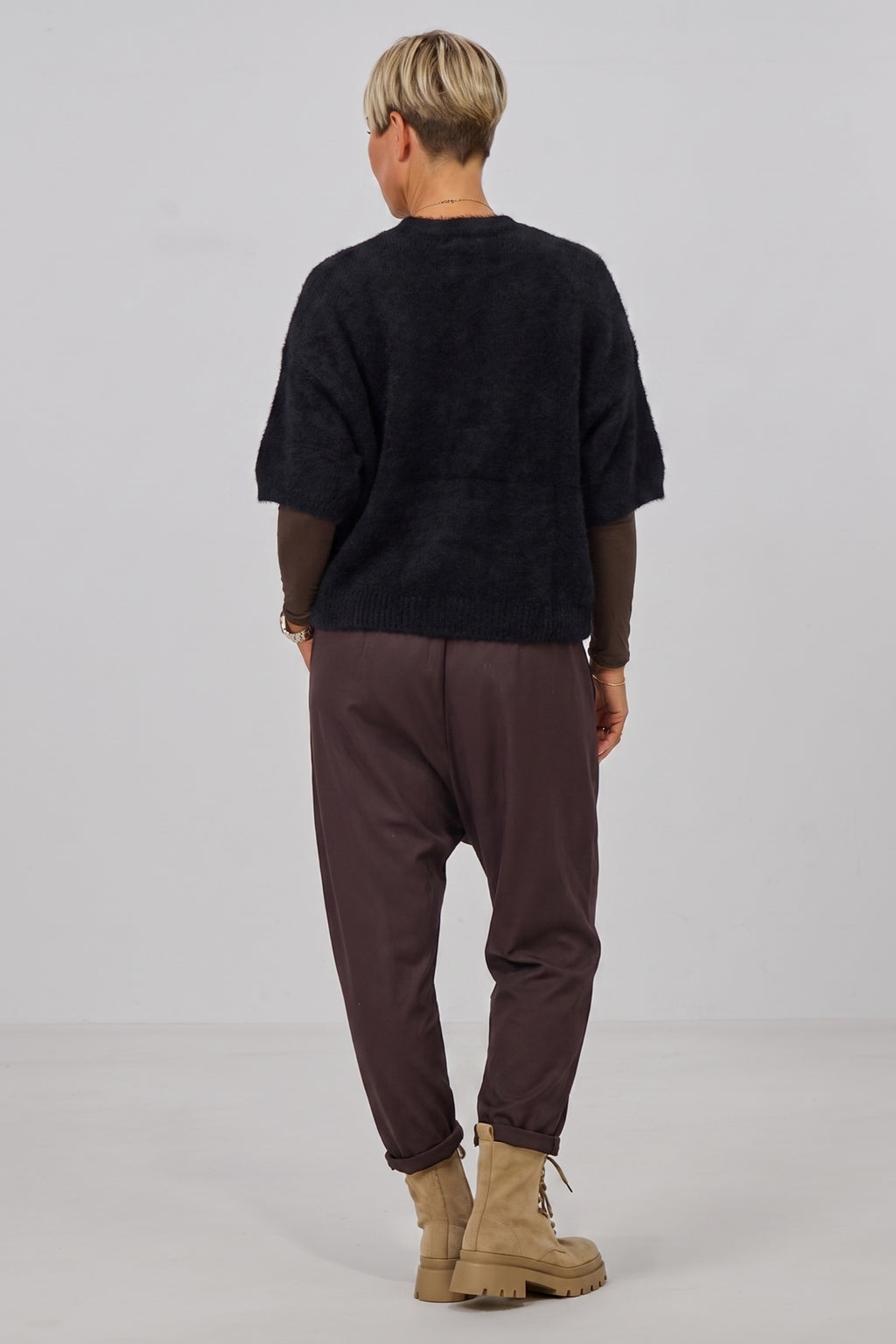 Ärmelloser oversized Strickpulli, schwarz