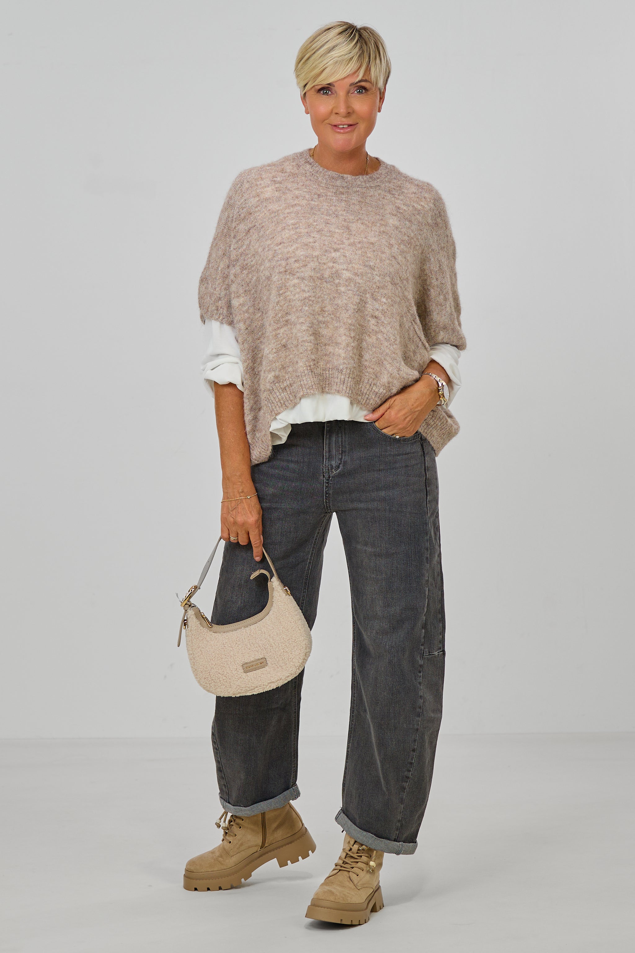 Ärmelloser oversized Strickpulli, schlamm meliert