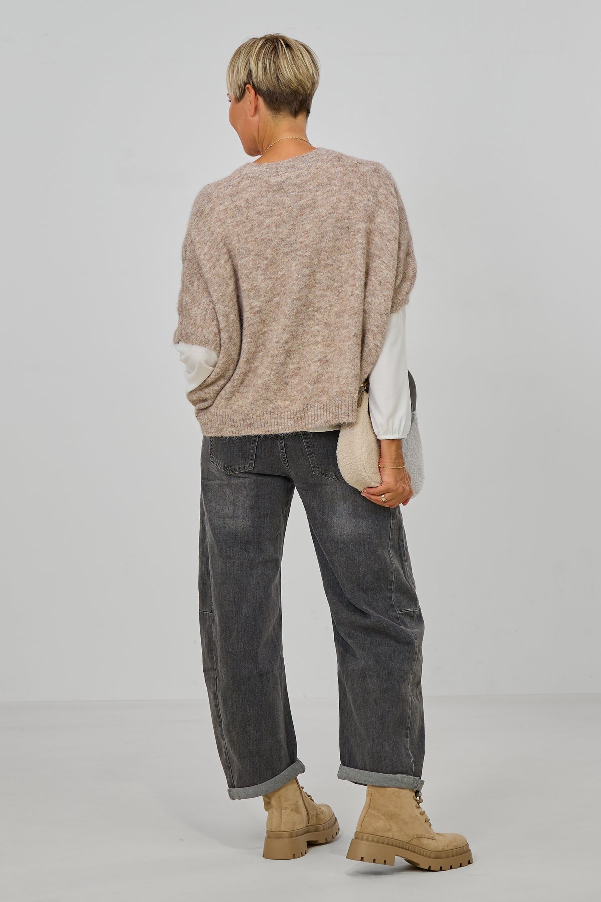 Ärmelloser oversized Strickpulli, schlamm meliert