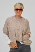 Ärmelloser oversized Strickpulli, schlamm meliert