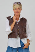 Weste in Waschleder-Optik, schokobraun