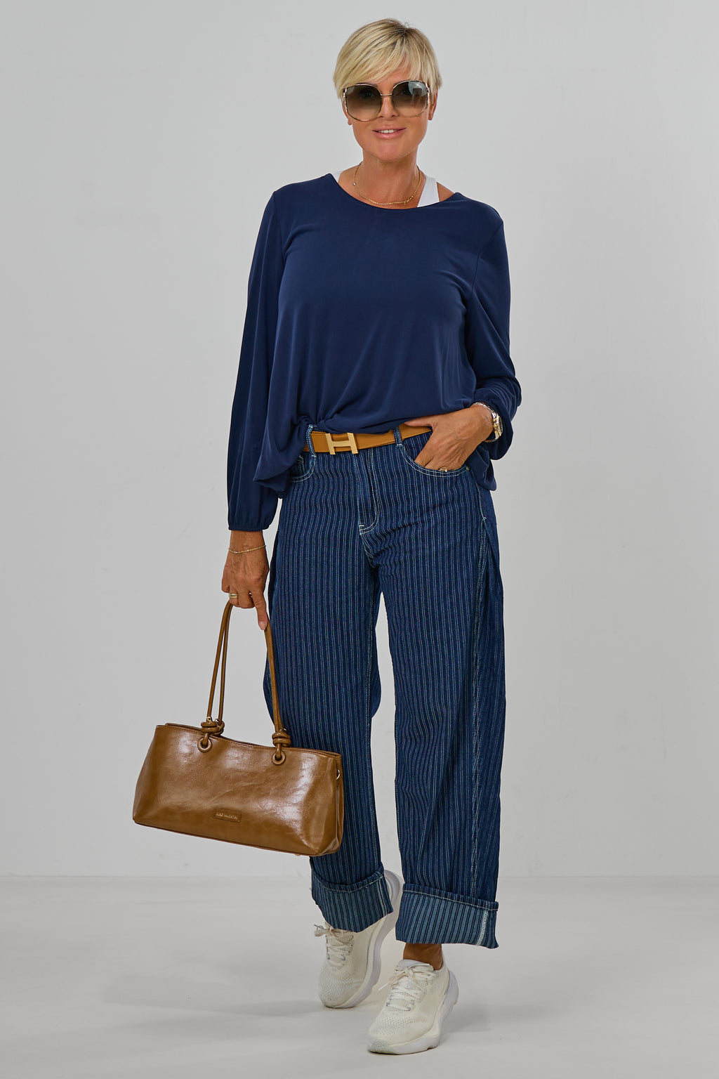 Barrel Jeans mit Nadelstreifen, dunkelblau