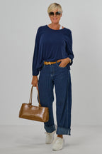 Barrel Jeans mit Nadelstreifen, dunkelblau
