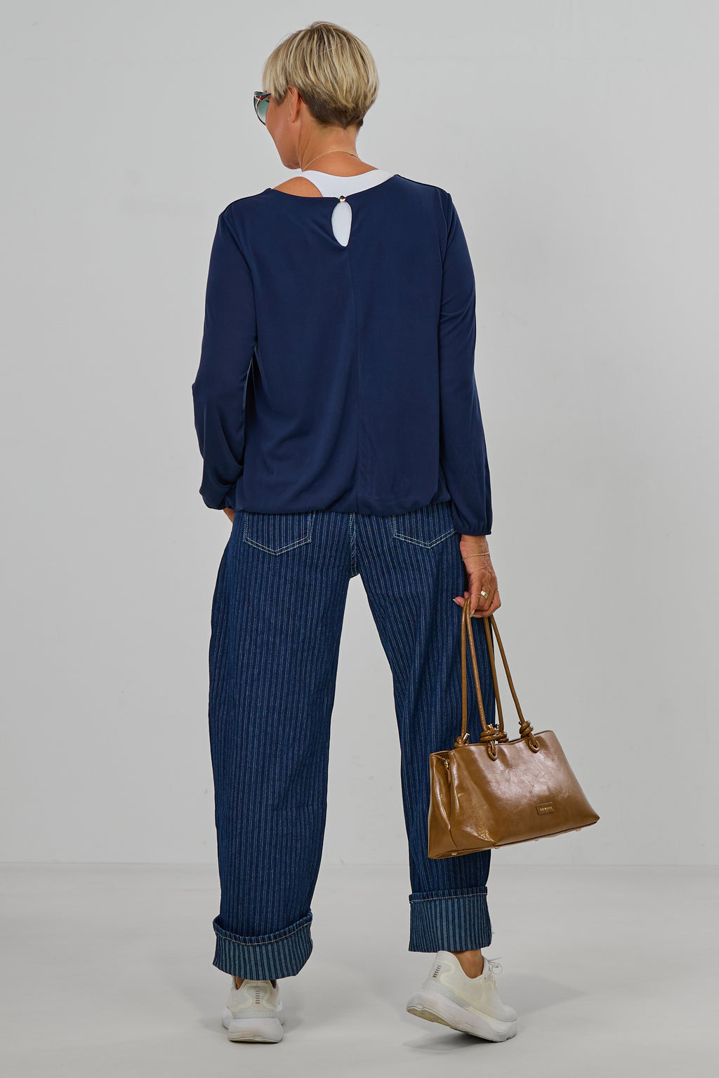 Barrel Jeans mit Nadelstreifen, dunkelblau