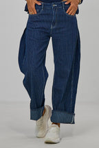Barrel Jeans mit Nadelstreifen, dunkelblau