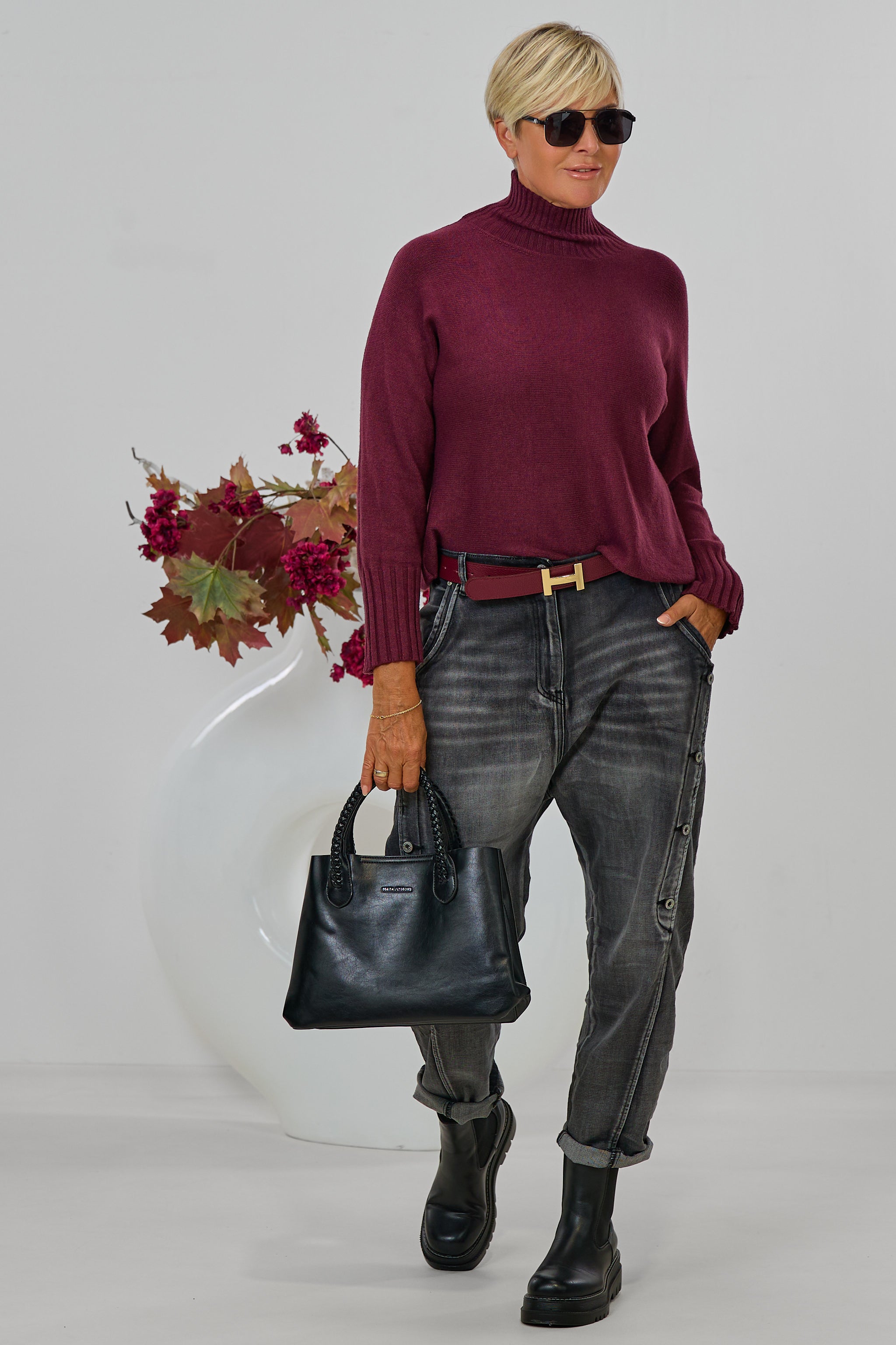 Weicher Strickulli mit Turtleneck, bordeaux