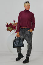 Baggy Jeans im used Look mit Zierknöpfen, dunkelgrau