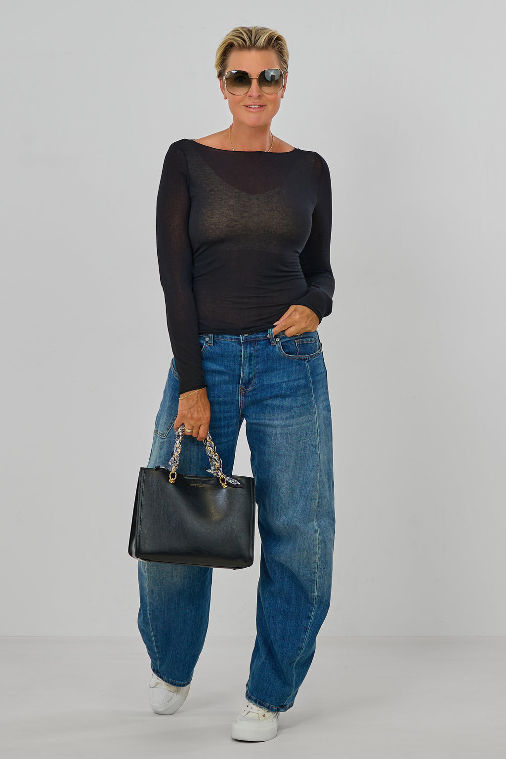 transparentes Longsleeve, schwarz