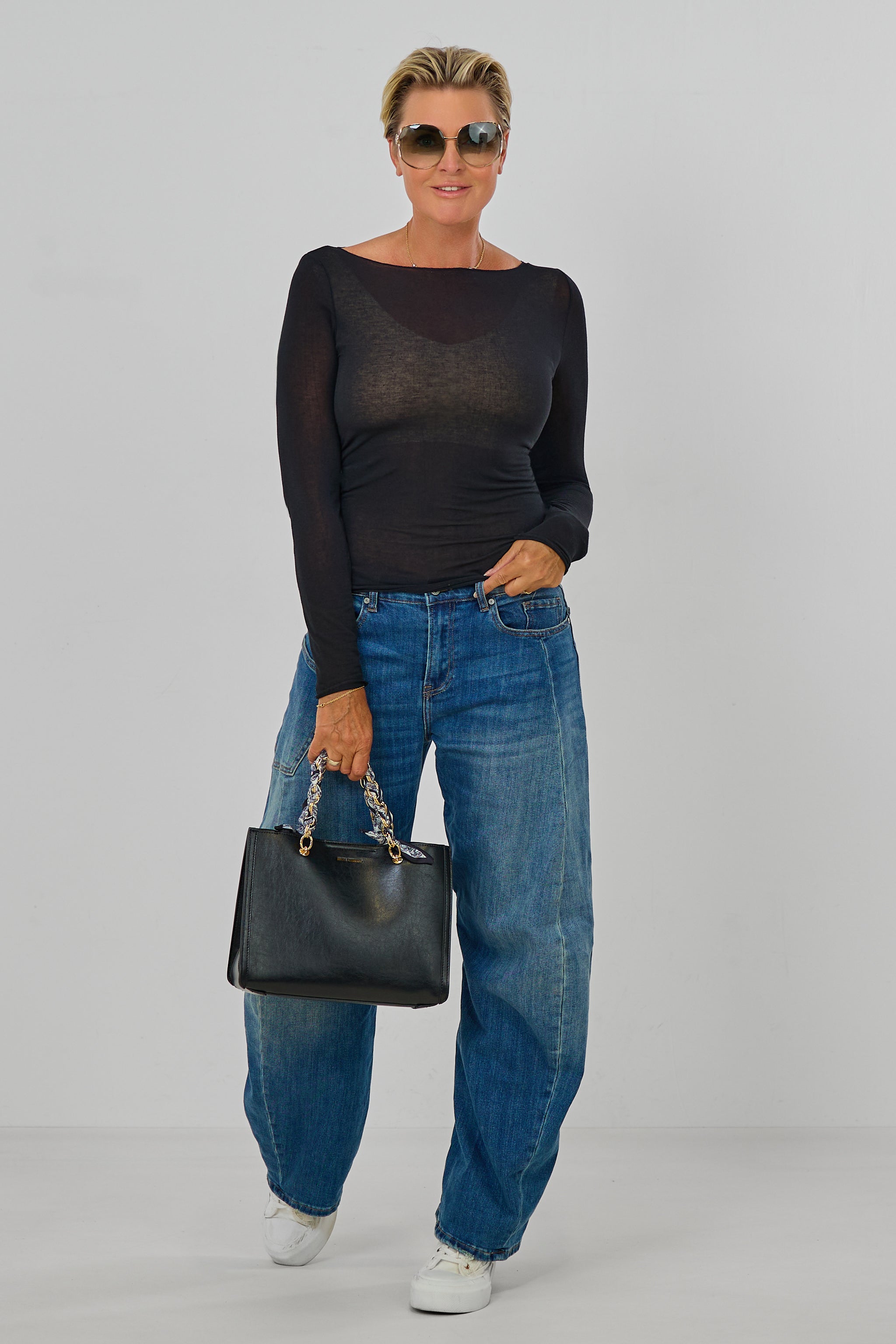 transparentes Longsleeve, schwarz
