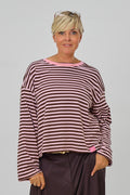 Leichtes Ringel-Sweaty mit weitem Arm, rosa-braun