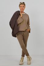 Leichtes Ringel-Sweaty, beige-braun