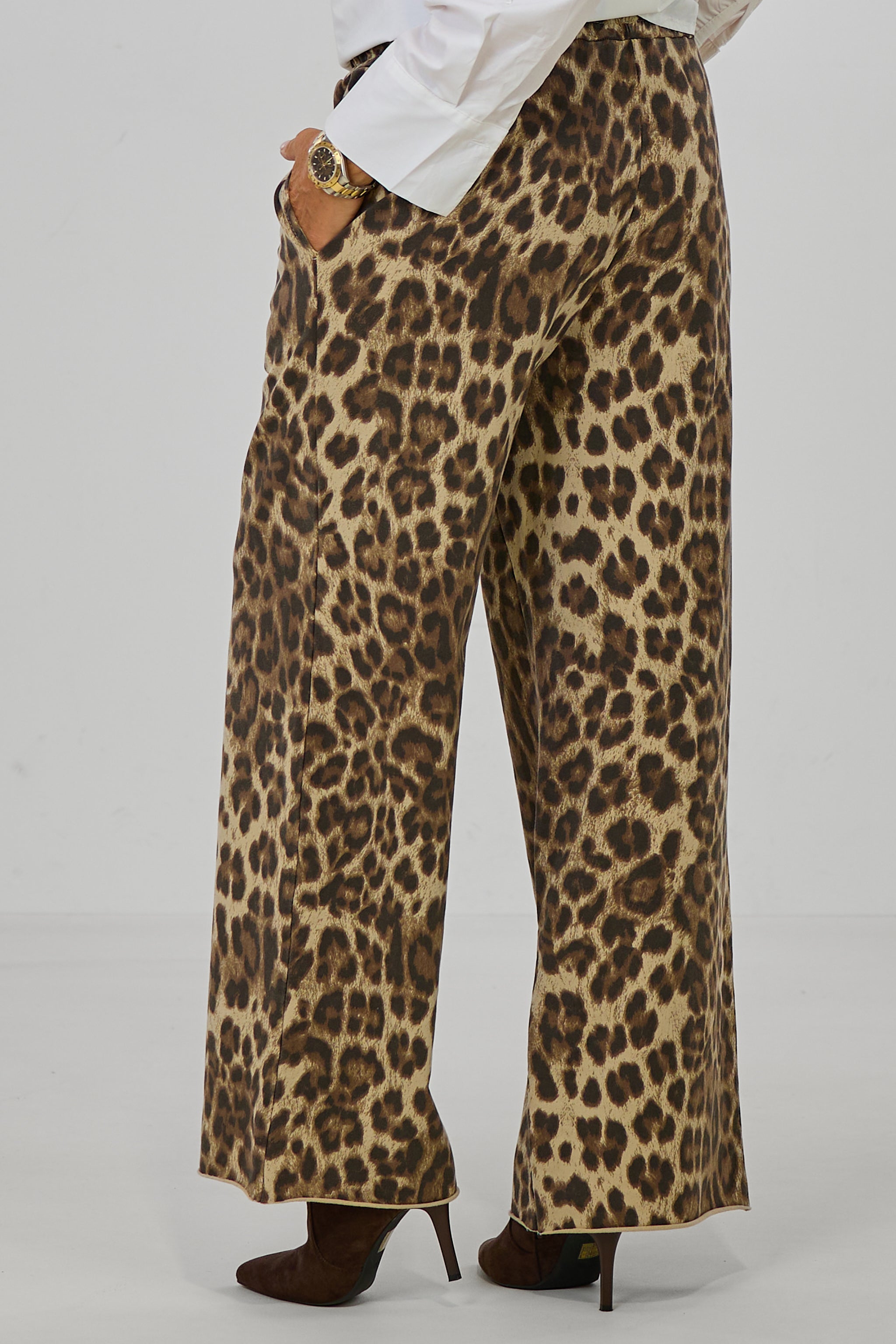 Hose mit weitem Bein im Leo-Look, leo