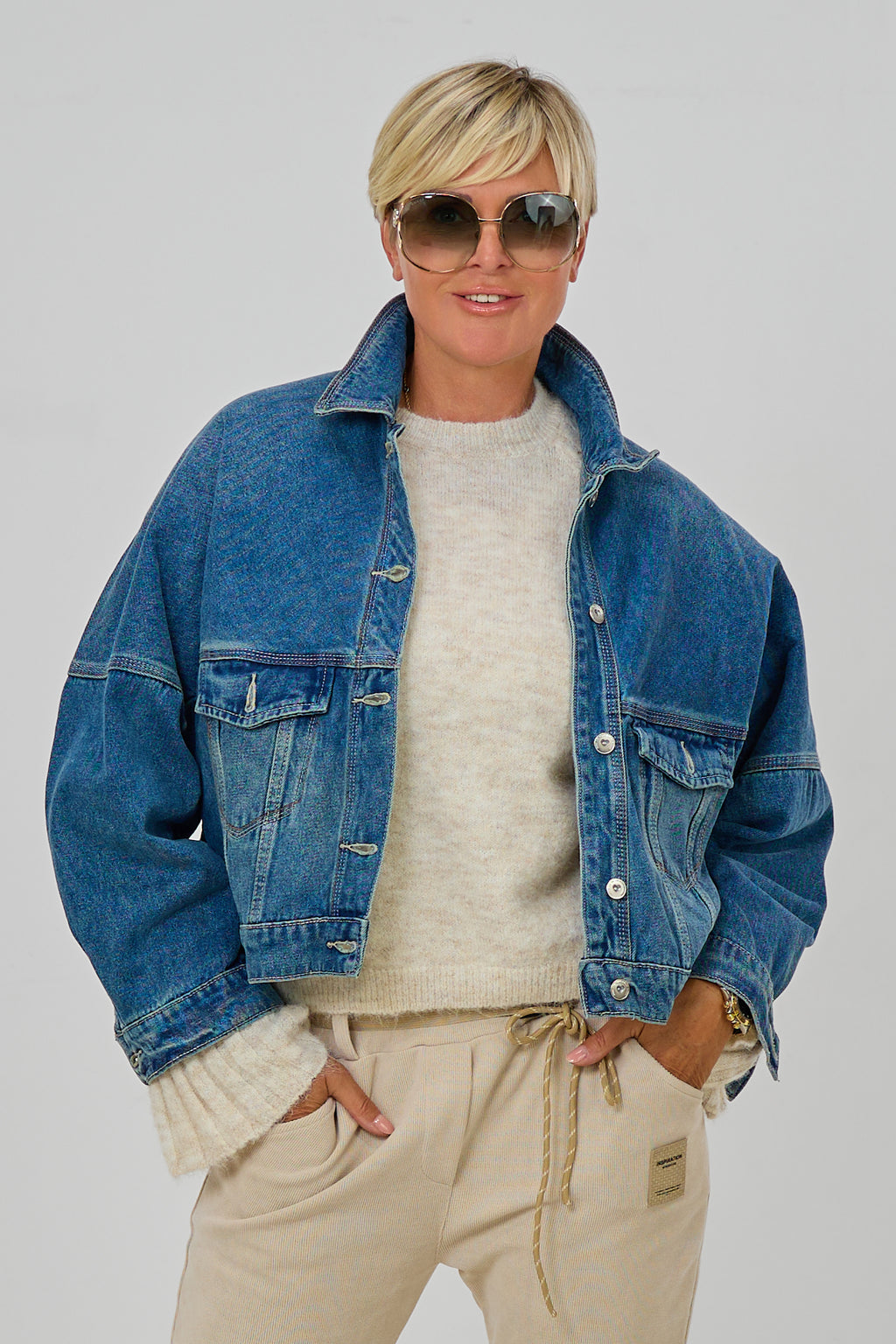 Oversized Jeansjacke Fledermausärmeln, denim blau