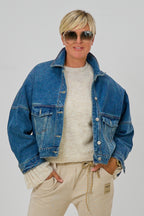 Oversized Jeansjacke Fledermausärmeln, denim blau