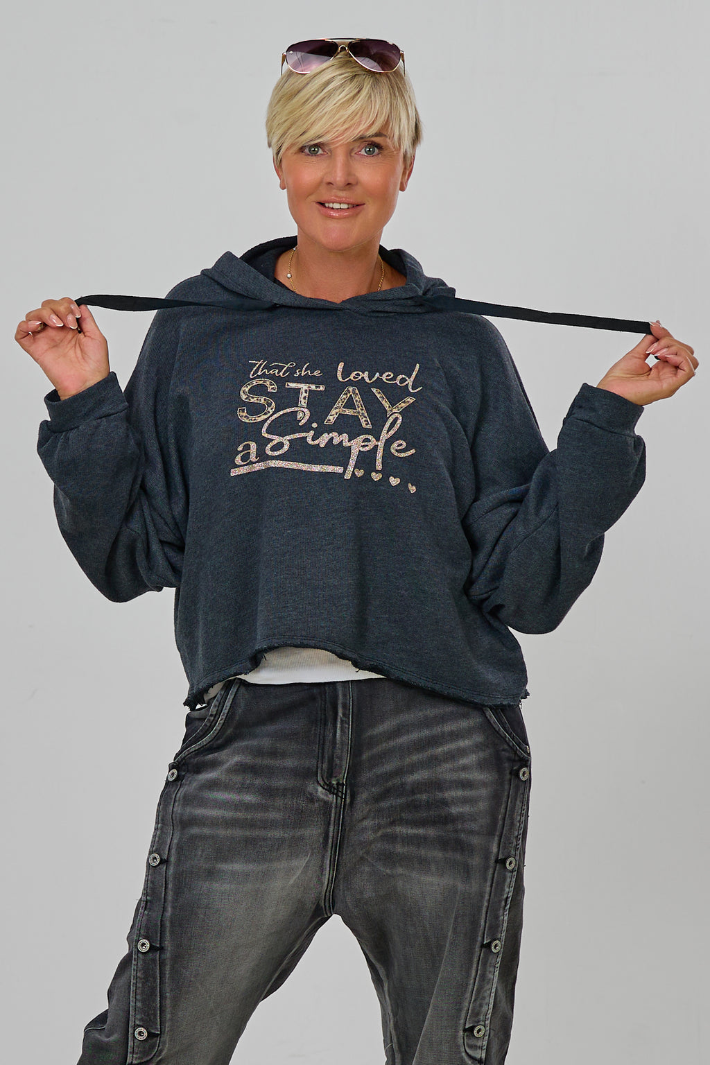 Strickpulli mit Kapuze STAY, anthrazit-gold