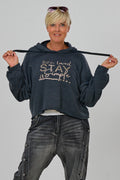 Strickpulli mit Kapuze STAY, anthrazit-gold