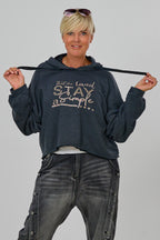 Strickpulli mit Kapuze STAY, anthrazit-gold