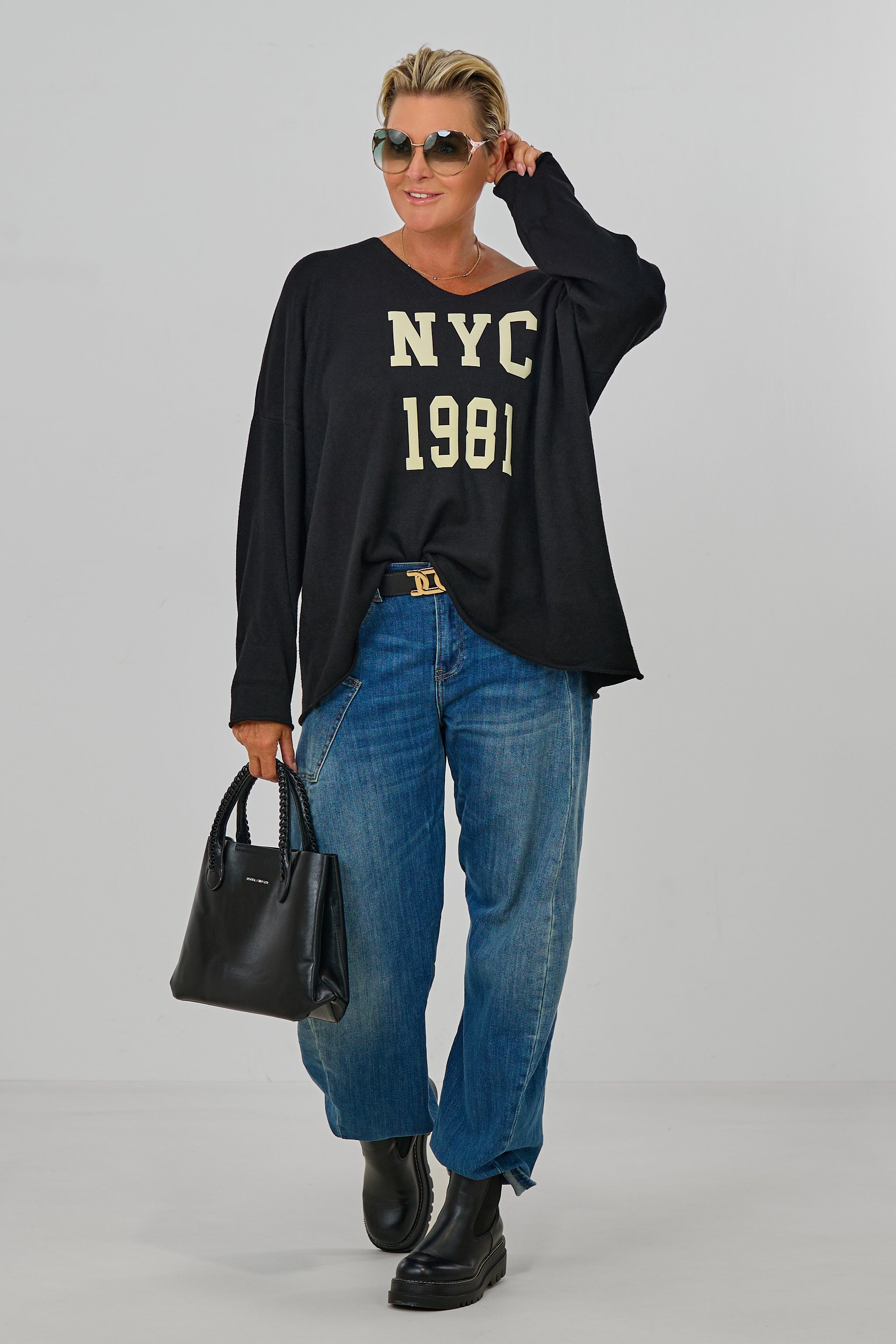 Oversized Strickpulli NYC 1981, schwarz