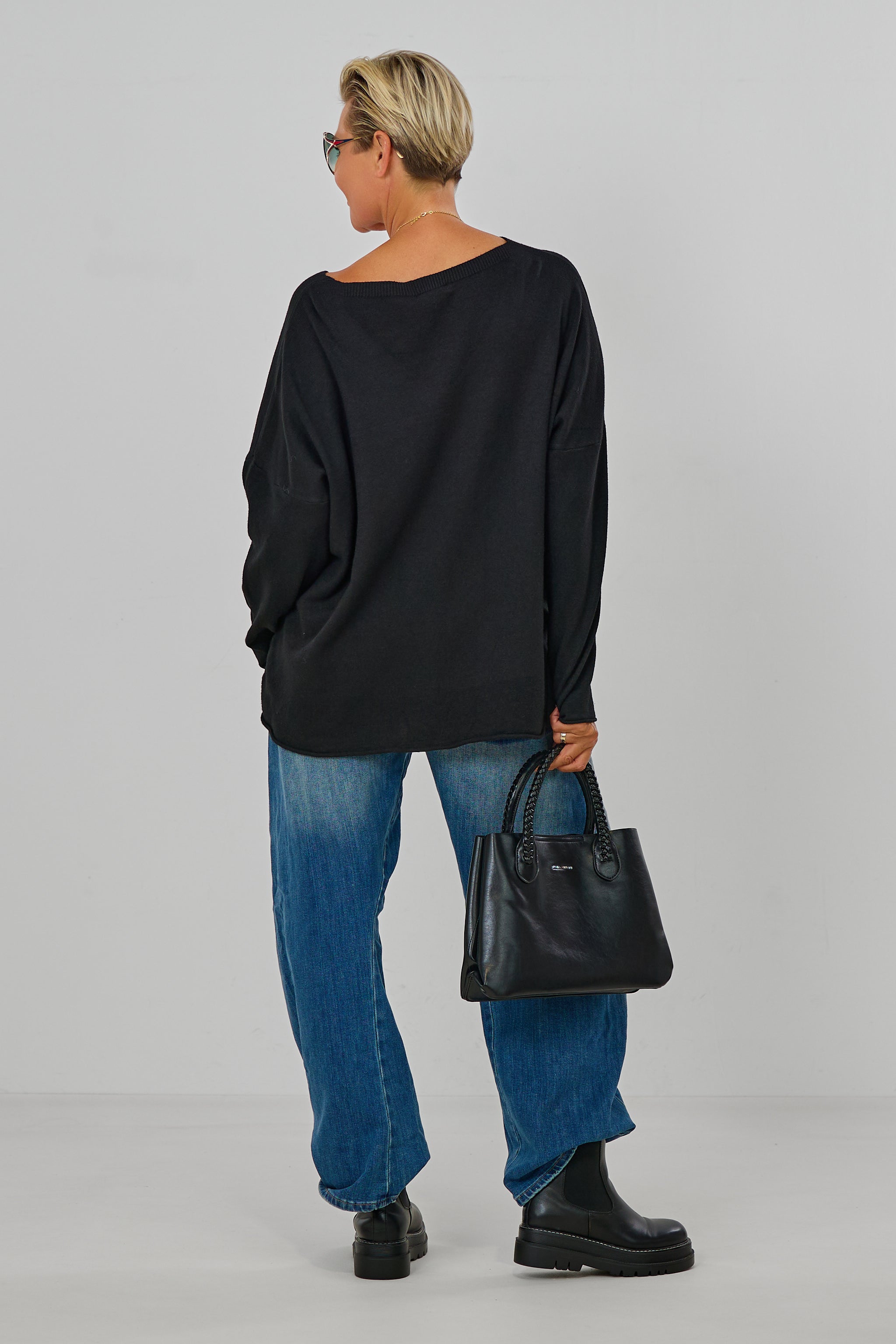 Oversized Strickpulli NYC 1981, schwarz