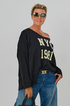 Oversized Strickpulli NYC 1981, schwarz