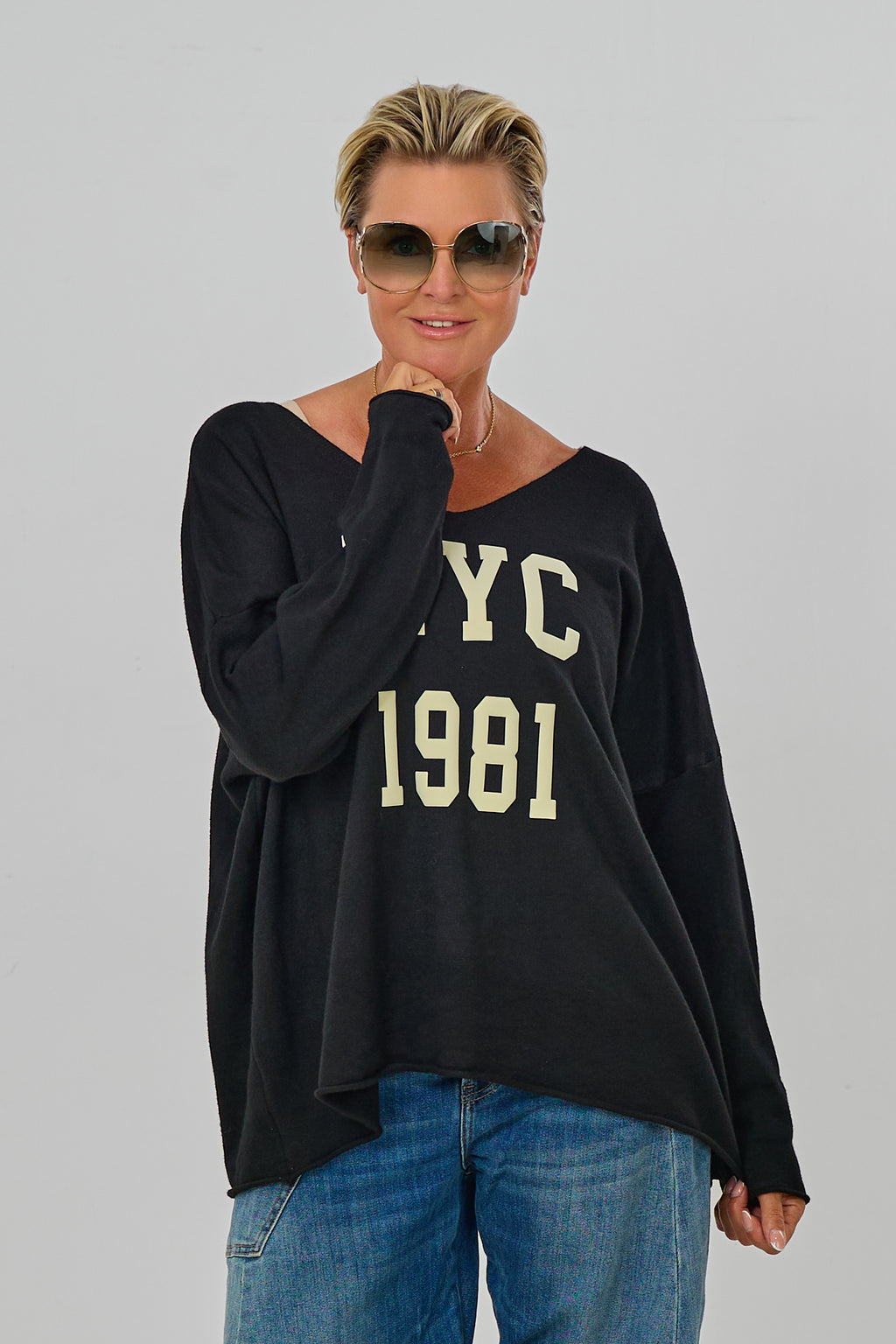 Oversized Strickpulli NYC 1981, schwarz