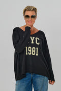 Oversized Strickpulli NYC 1981, schwarz