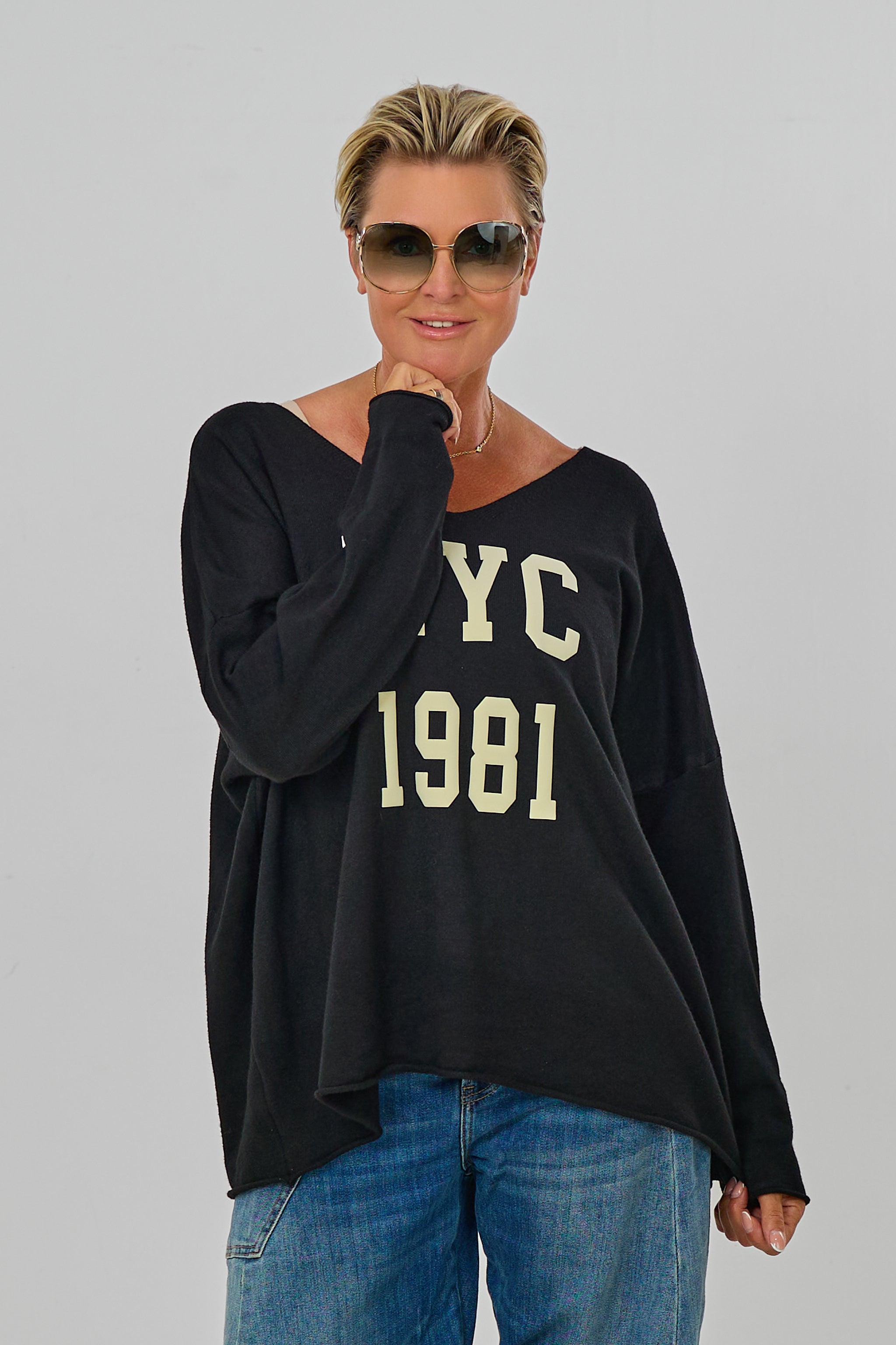 Oversized Strickpulli NYC 1981, schwarz