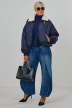 Steppjacke mit Teddyfell-Kragen, marine