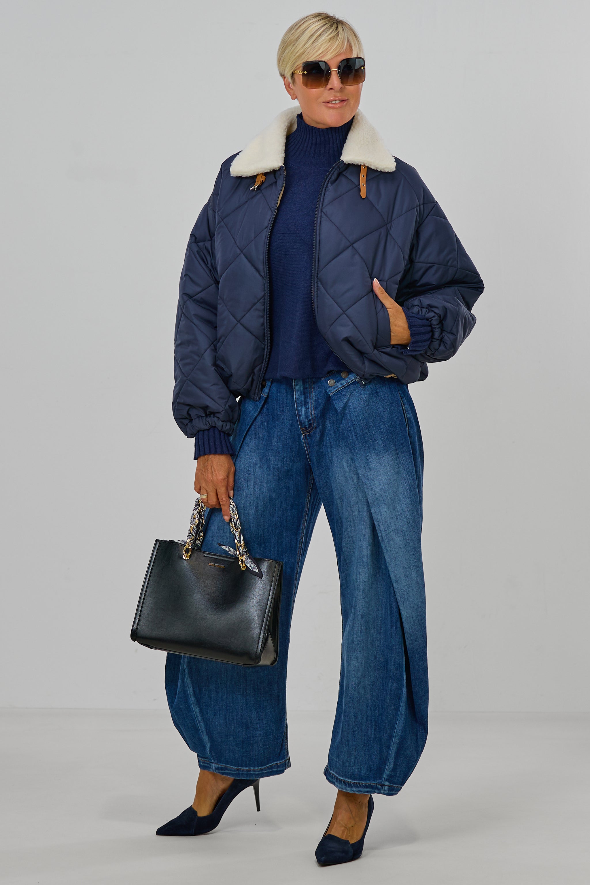 Steppjacke mit Teddyfell-Kragen, marine