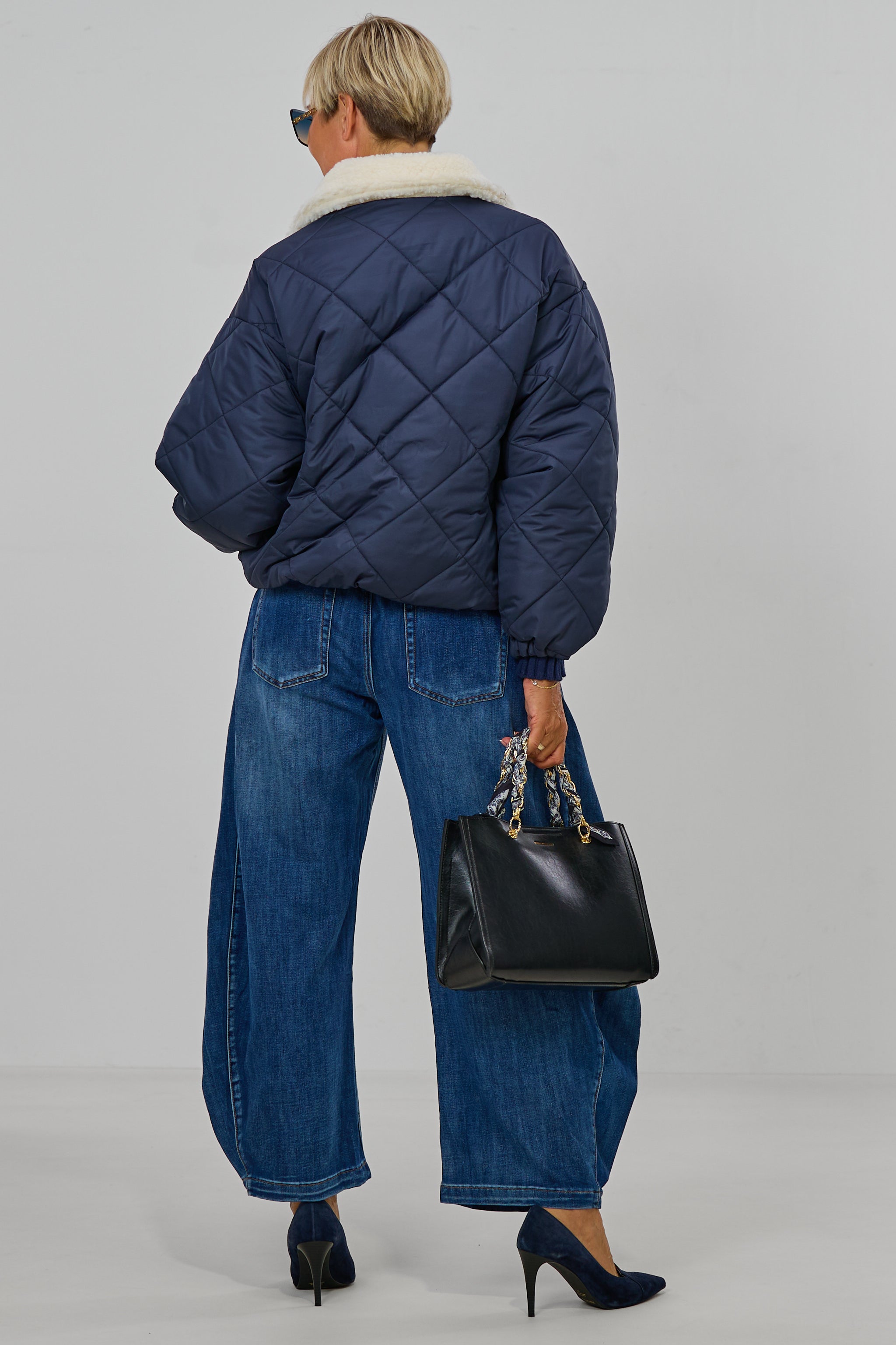 Steppjacke mit Teddyfell-Kragen, marine