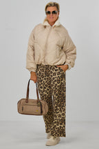 Steppjacke mit Teddyfell-Kragen, beige