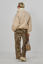 Steppjacke mit Teddyfell-Kragen, beige