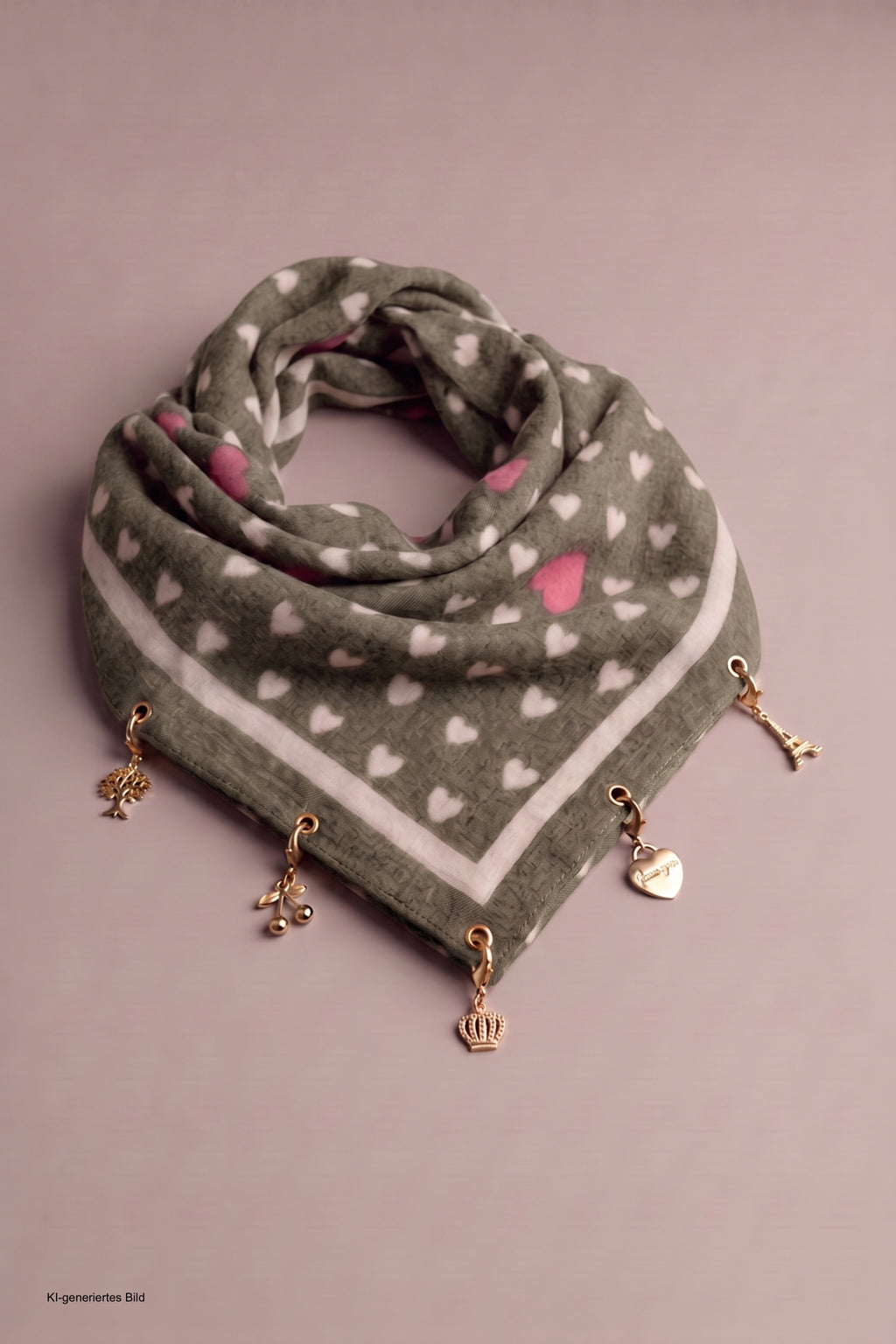 Weiches Tuch mit Charms, khaki-beige-rosa