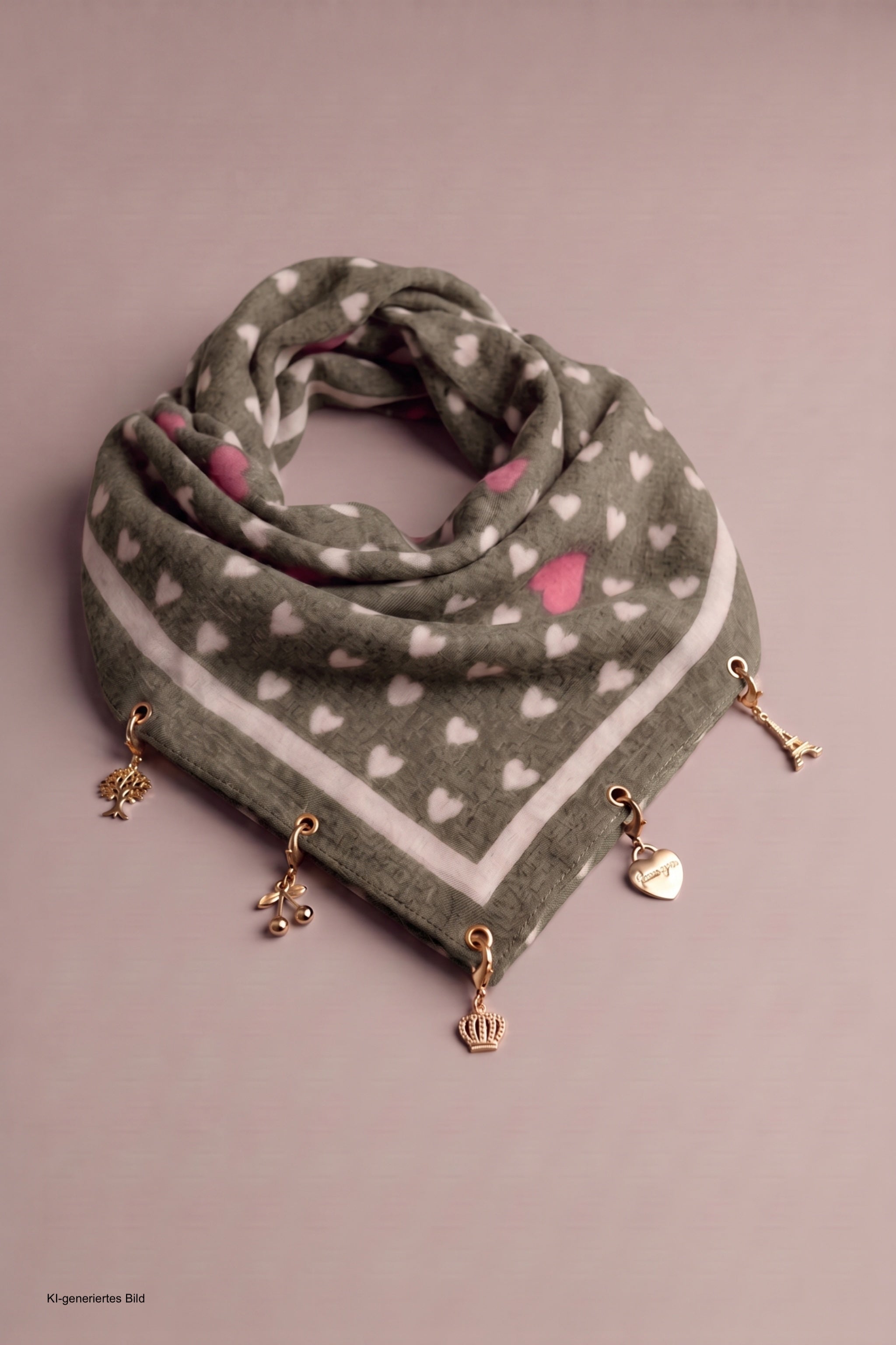 Weiches Tuch mit Charms, khaki-beige-rosa