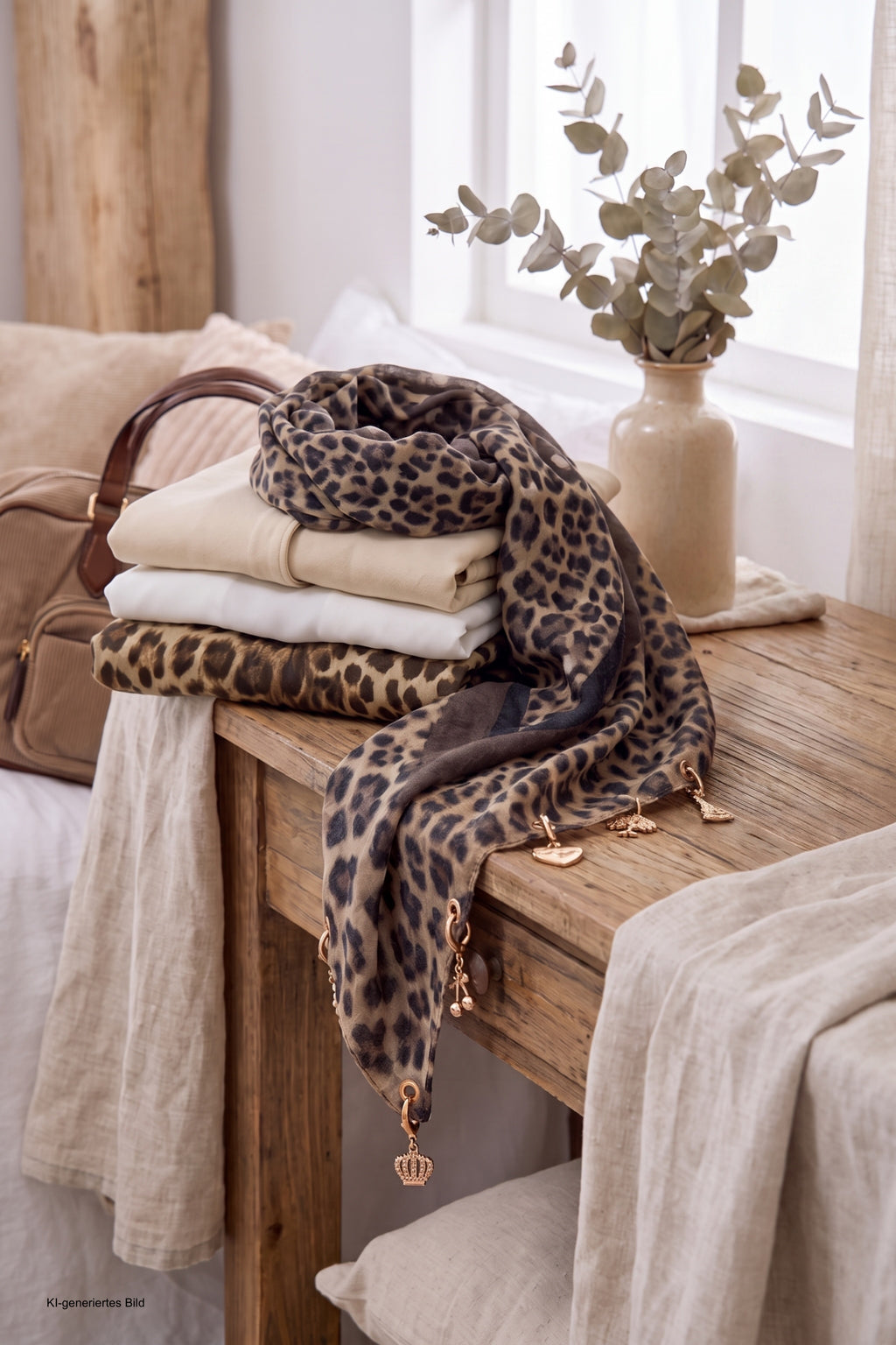 Weiches Tuch mit Charms, braun-leo