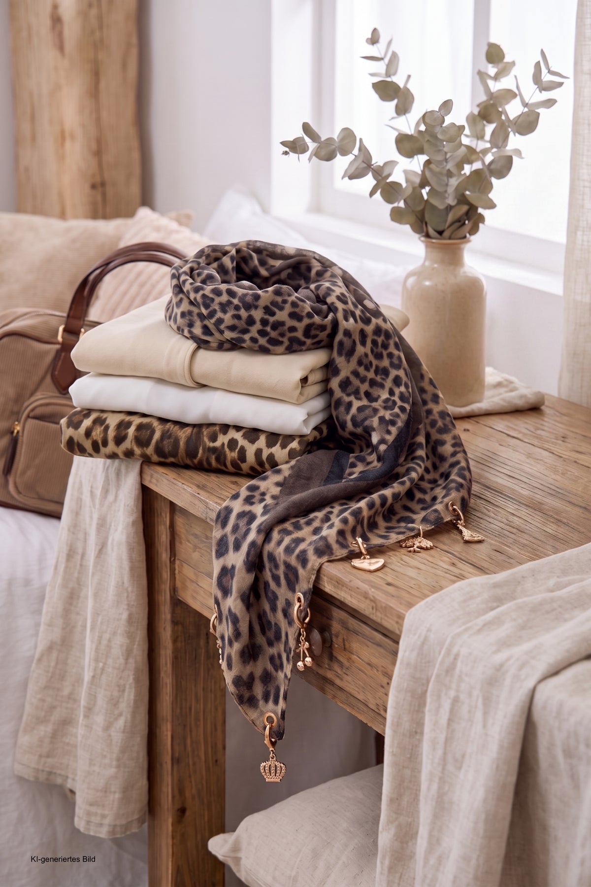 Weiches Tuch mit Charms, braun-leo
