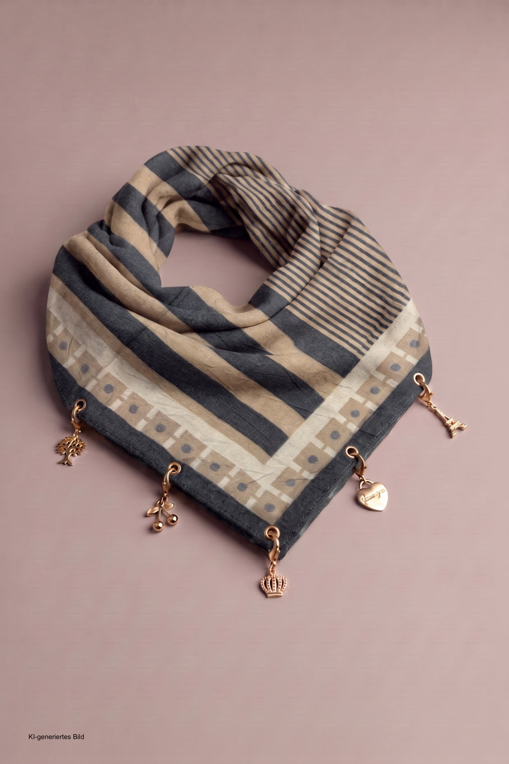 Weiches Tuch mit Charms, taupe-anthrazit-beige