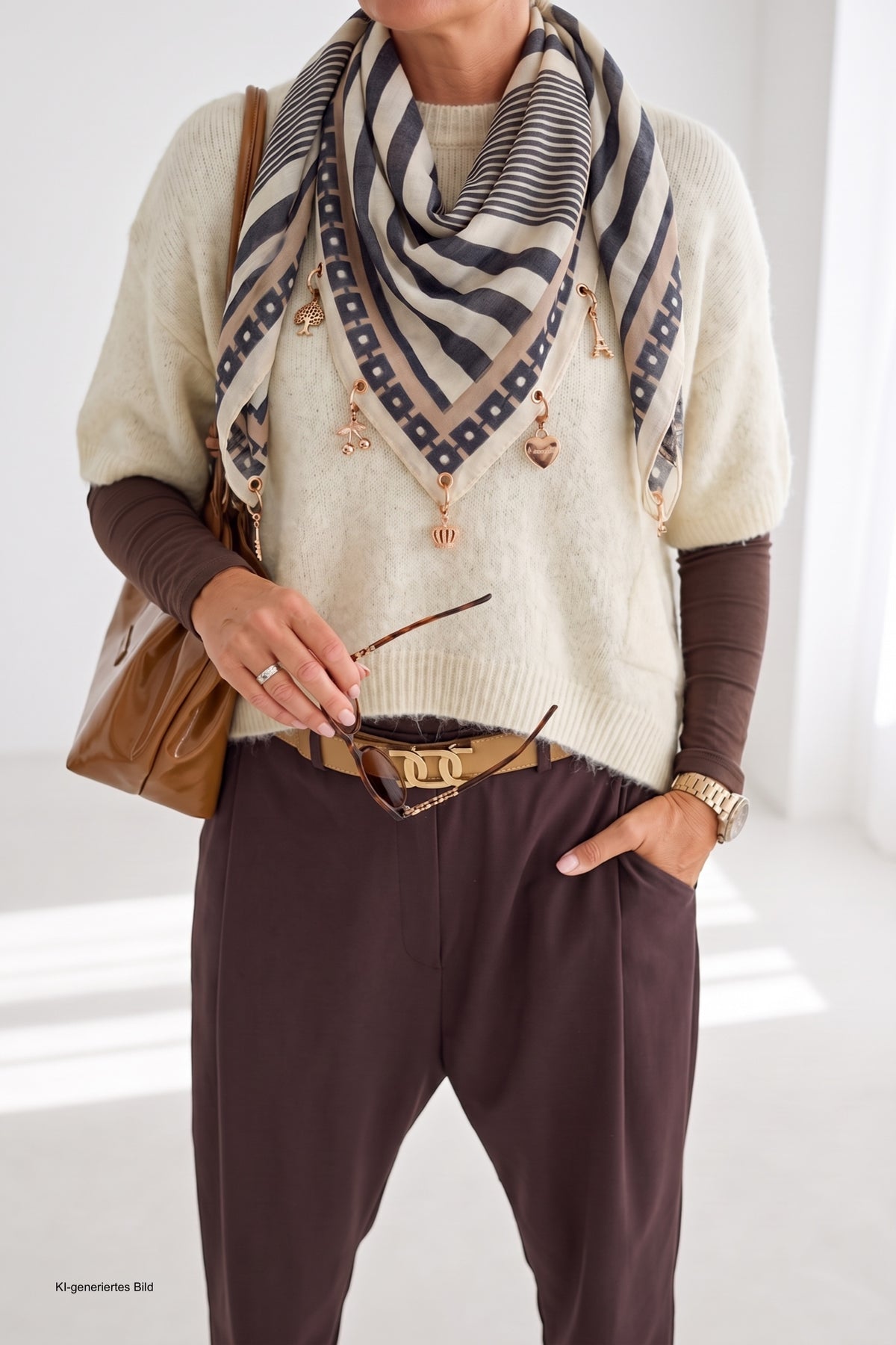 Weiches Tuch mit Charms, anthrazit-taupe-beige