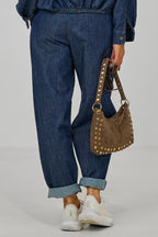 Jeans mit gesteppten Bundfalten, dark denim