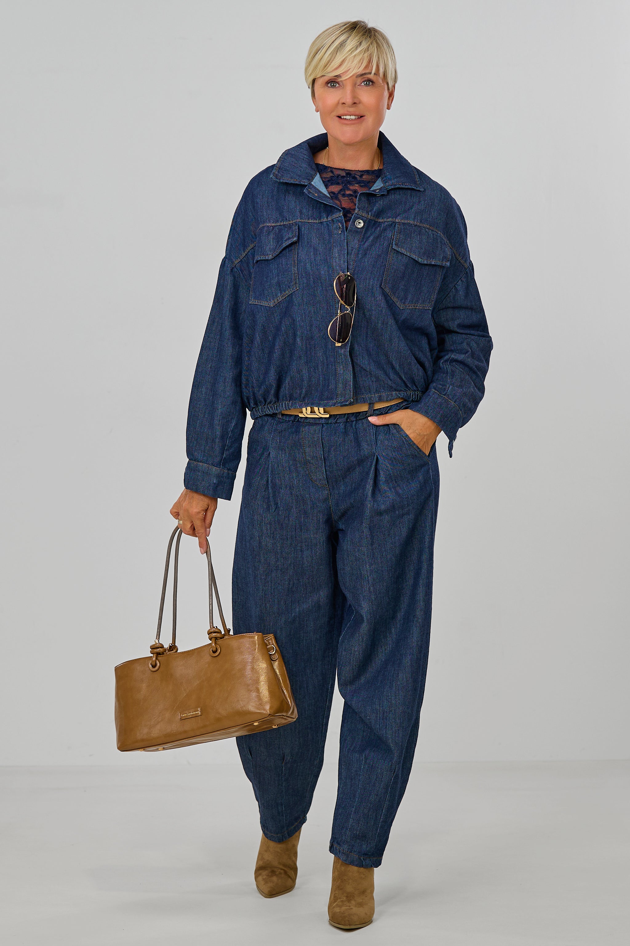 Kurze Jeans-Hemdjacke, dark denim