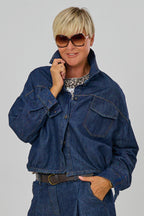 Kurze Jeans-Hemdjacke, dark denim