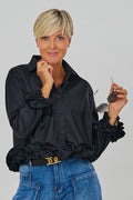 Kurze Bluse mit Volants, schwarz