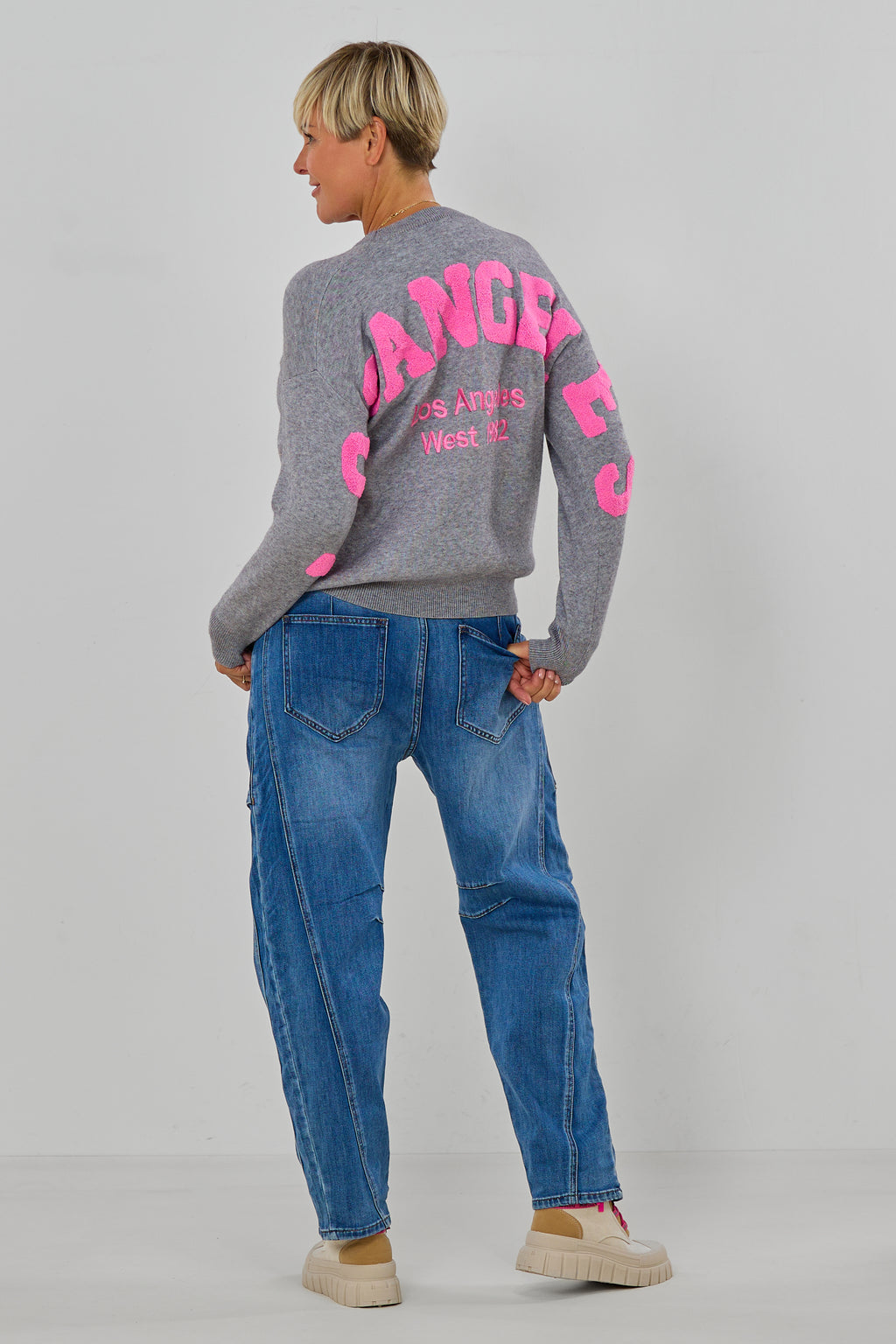 Strickpulli Los Angeles, grau-rosa