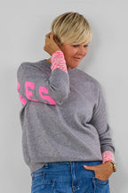 Strickpulli Los Angeles, grau-rosa