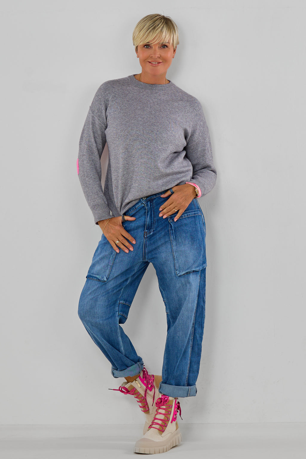 Strickpulli Los Angeles, grau-rosa