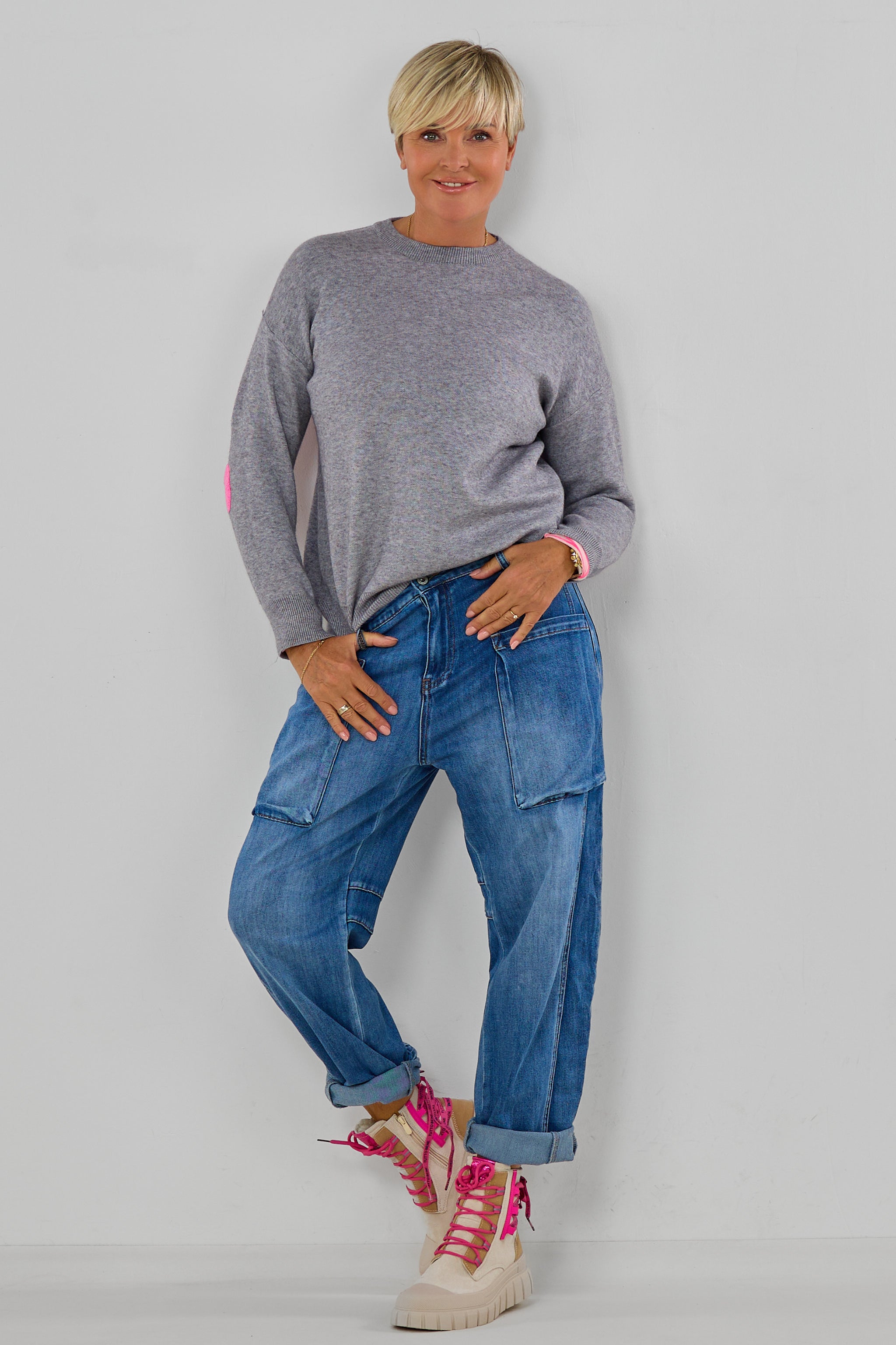 Strickpulli Los Angeles, grau-rosa