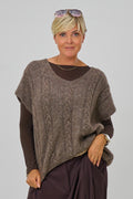 Ärmelloser Strickpulli mit Zopfmuster, braun