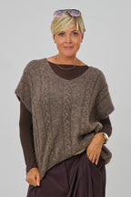 Ärmelloser Strickpulli mit Zopfmuster, braun
